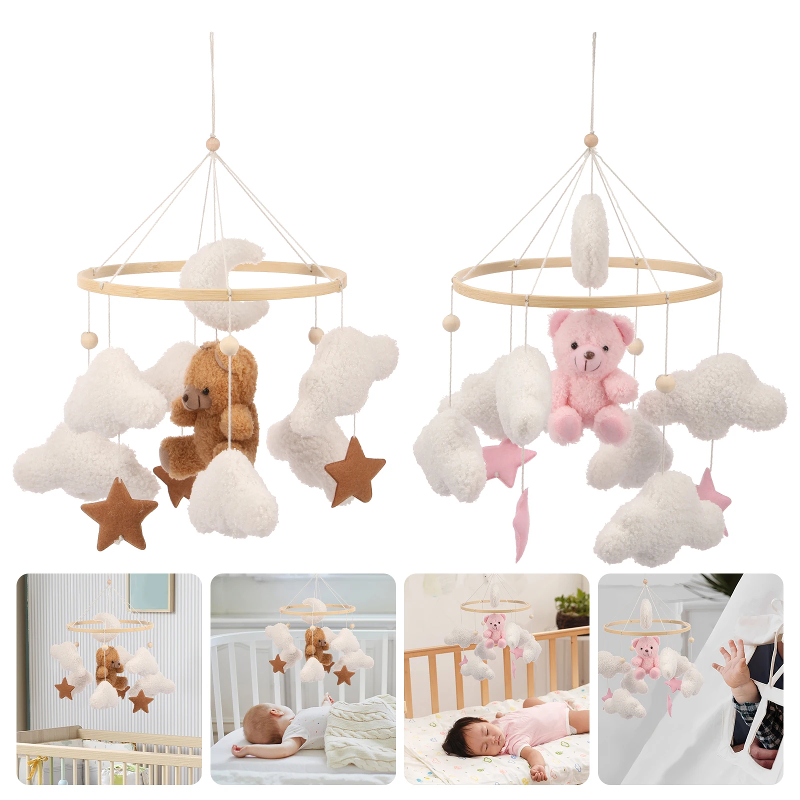 Crib Mobile Bed Bell Wooden Baby Rattles Soft Felt Cartoon Animal Bed Bell Newborn Music Box Hanging Toy Crib Bracket Baby Gifts