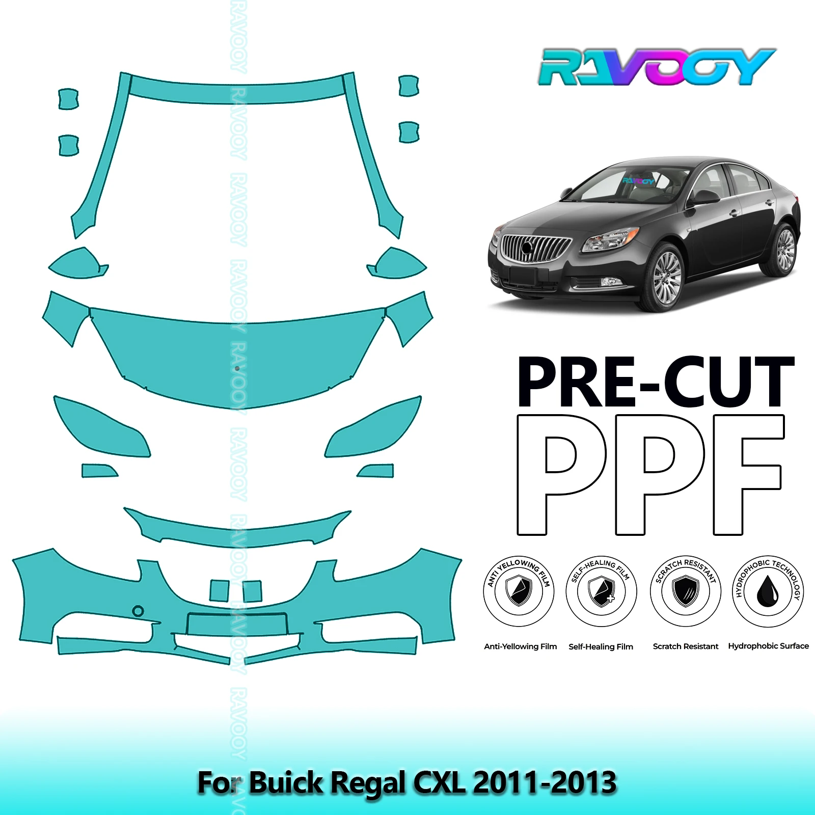 

8.5Mil Precut Paint Protection Film PPF Clear Bra Front Kit For Buick Regal CXL 2011-2013
