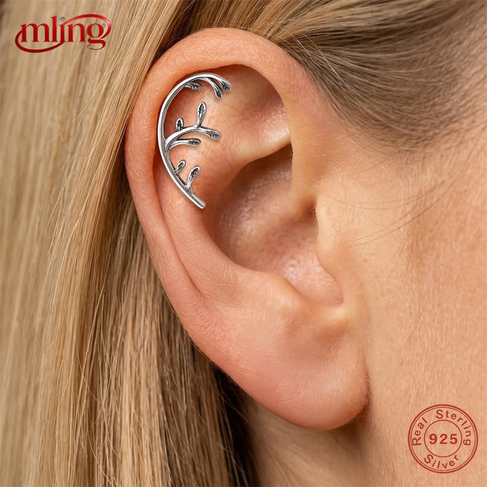 

MLING 1PC Gothic Vintage Flower Branches Vine 925 Sterling Silver Flat Back Cartilage Piercing Stud Earring For Women Earring