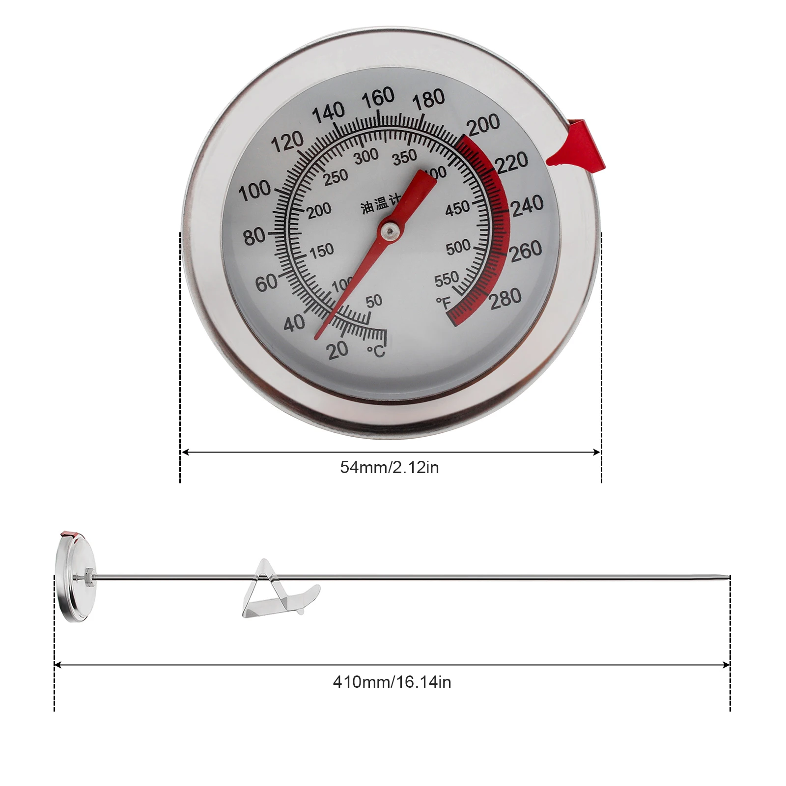 400mm Stainless Steel Meat Food Thermometer for Deep Frying / Candy / BBQ Grill