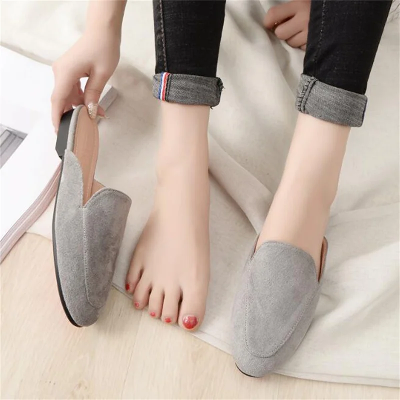 Women Mules Slipper High Quality Soft Suede Round Toe Slipper Slip On Outdoor Sandal Causal Flat Heel Slides