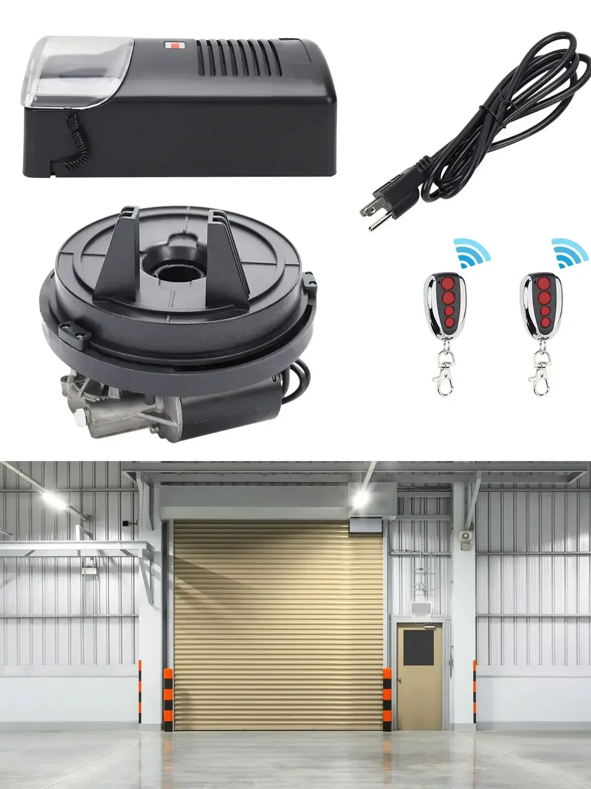

110 В автоматический механизм открывания роликовых дверей, двигатель для гаражных свернутых дверей, мощный 250 Н с 2 пультами дистанционного управления, 16,4 фута, 250 Н, черный