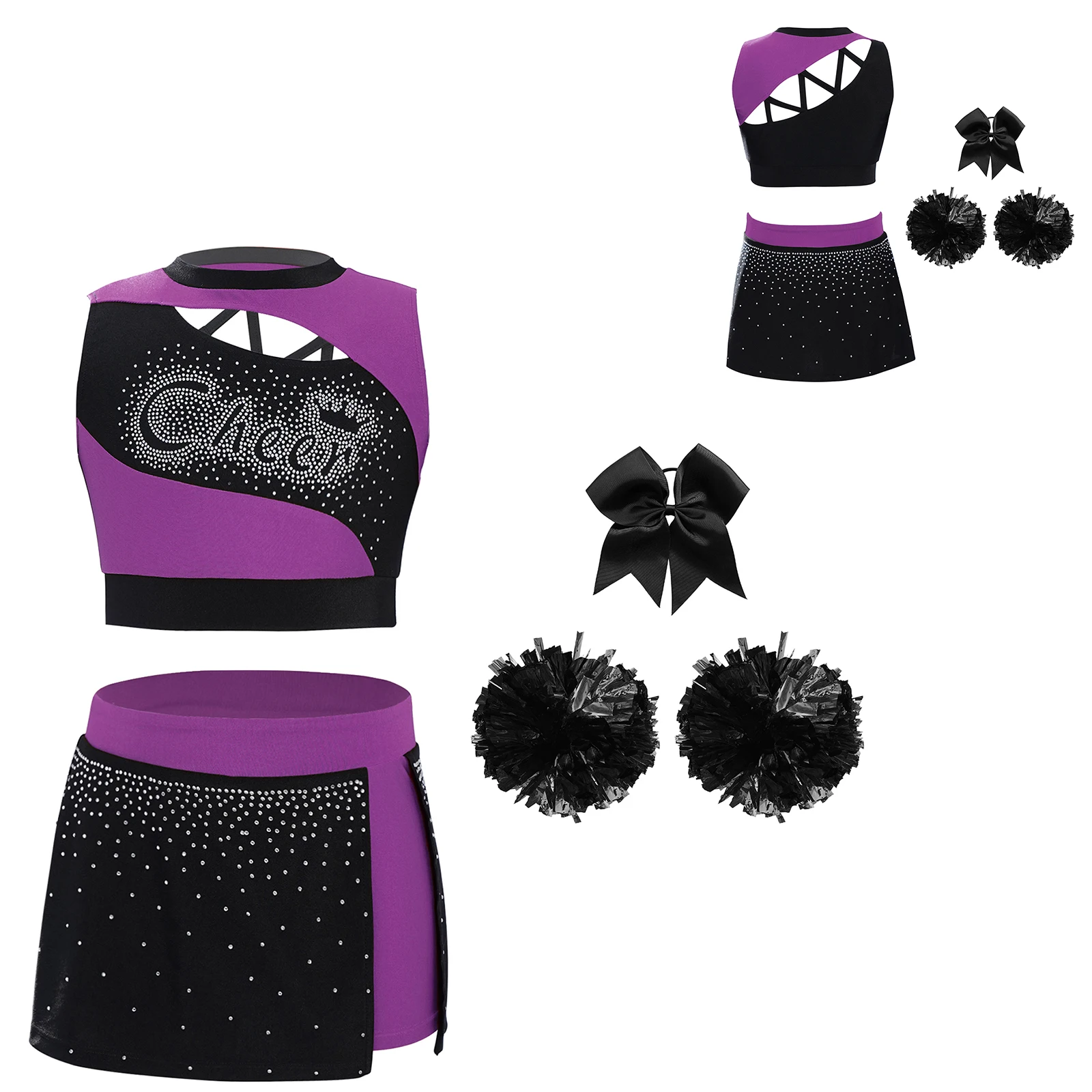 Kids Cheer Dance Clothes Dress Children Jazz Dance Outfit School Girls Cheerleader Costume Cheering Stage Performance Dancewear view 4