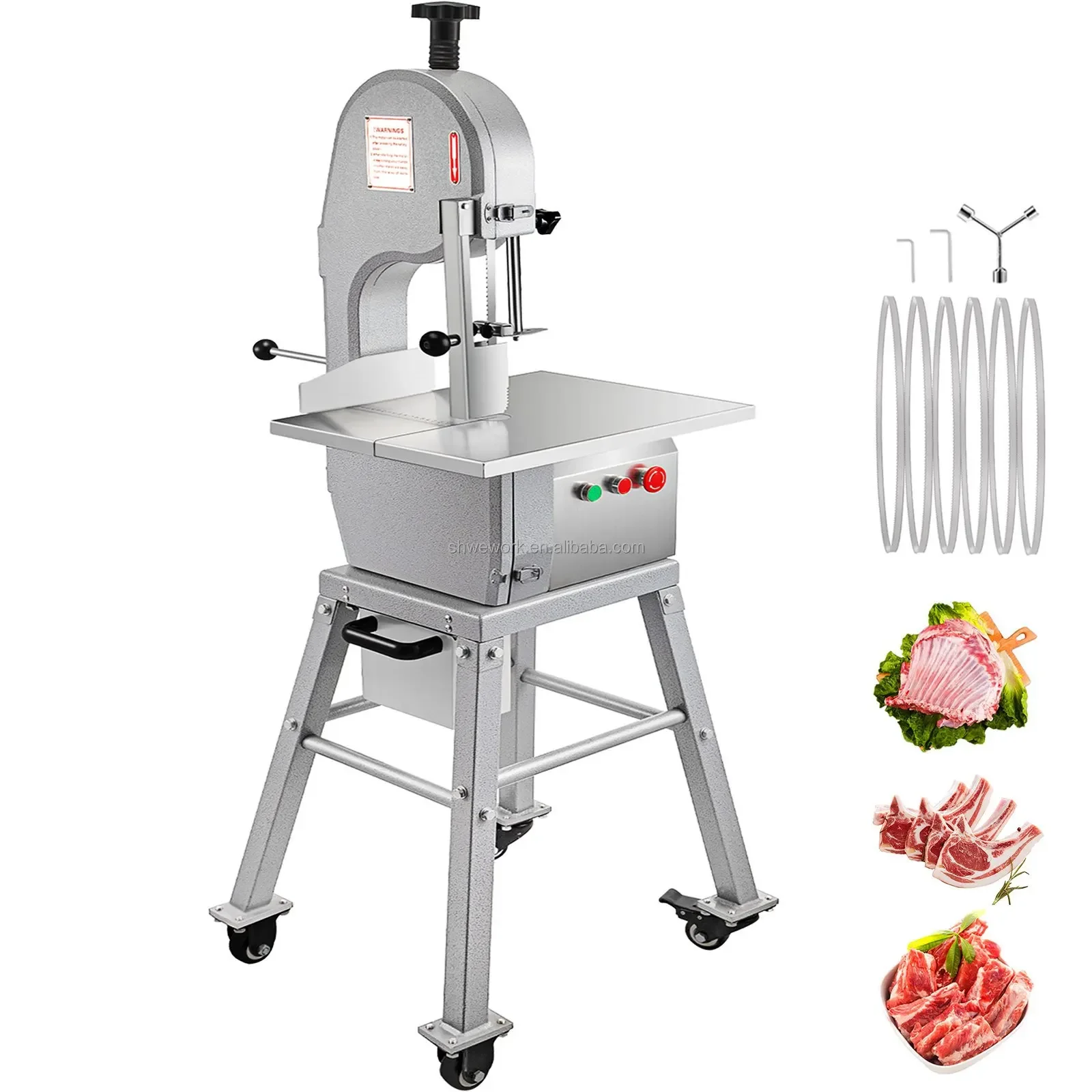 850W Commercial Bone Saw Machine 1.16HP Frozen Meat Cutter New Butcher Bandsaw with 4-180mm Thickness Range Bone Cutting Machine