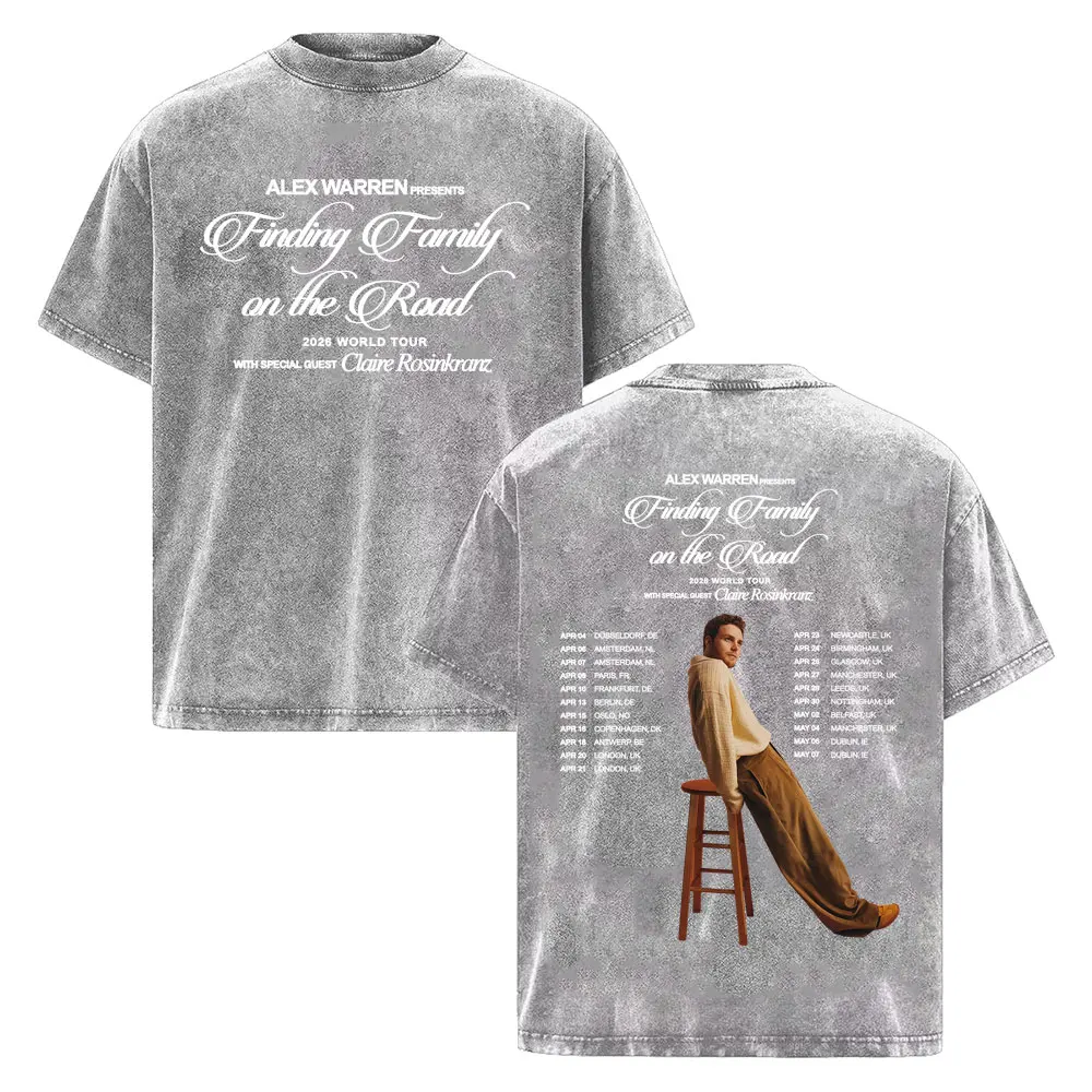 Alex Warren Finding Family on The Road 2026 World Tour Washed Vintage T Shirts Men Women Fashion Hip Hop Punk T-shirt Streetwear