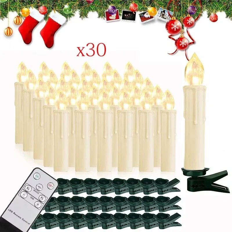 10/20/30 Pcs Christmas Candle With Timer Remote Led Plastic Fake Candles New Years Led Candles Flameless Remote Taper Candles