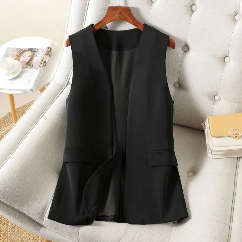 

V-Neck Suit Waistcoat For Women Spring Autumn 2023 Professional Temperament Slim Vest Buttonless French Sleeveless Jacket Z137