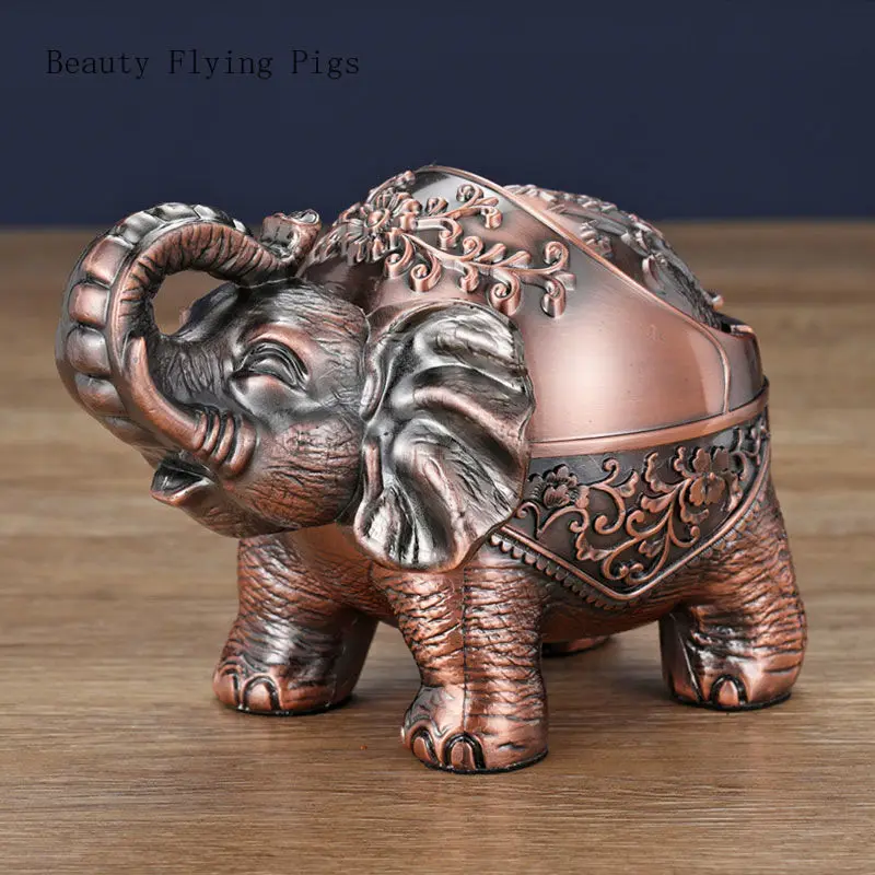 1PC alloy Retro ashtray living room bookshelf office Animal Shapes peacock tiger cattle pig elephant Home  lecoration figurines