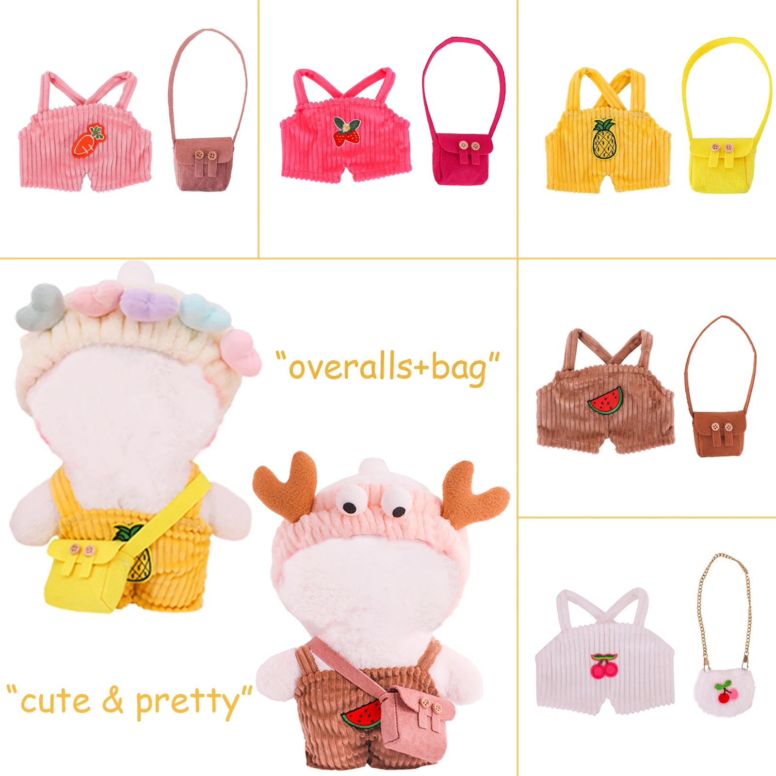 Yellow Duck Overalls Denim Plush Pants 30 Cm lalafanfan Doll Clothes Accessories Messenger Bag Cute Fruit Patch Summer Clothes