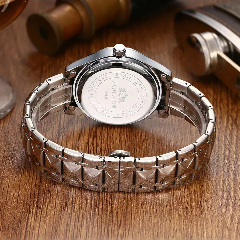 ساعات فاخرة للرجال مضيئة بتقويم مزدوج ذهبي وأزرق وأخضر كوارتز فستان على شكل ألماس من الزجاج المقاوم للصدأ