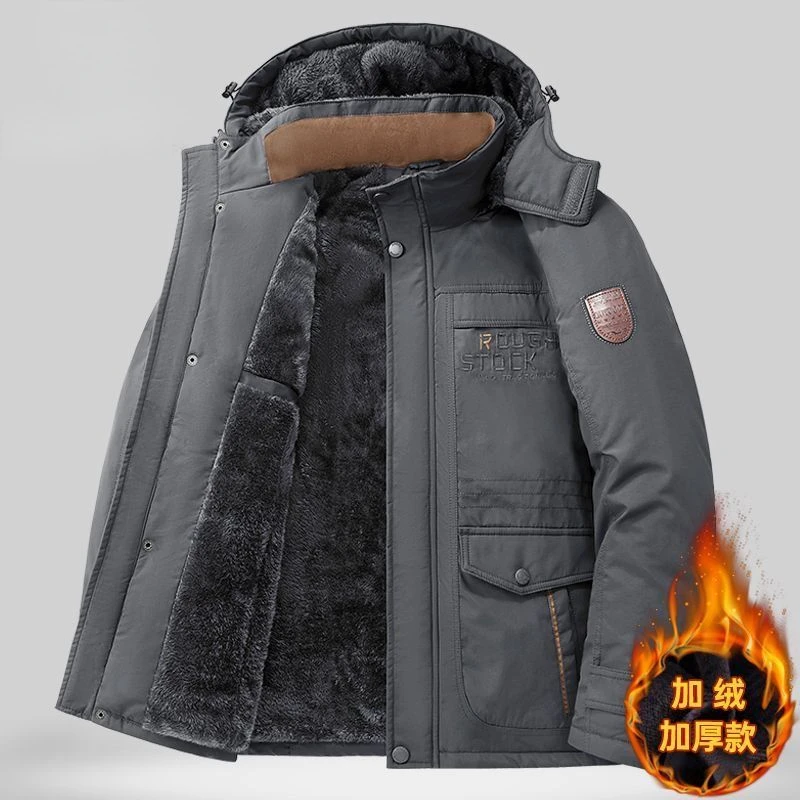 العلامة التجارية الفاخرة الشتاء الرجال سترة الصوف الدافئة سترات متعددة جيوب القطن معطف سميكة يندبروف سستة مقنعين ملابس خارجية جودة عالية #3