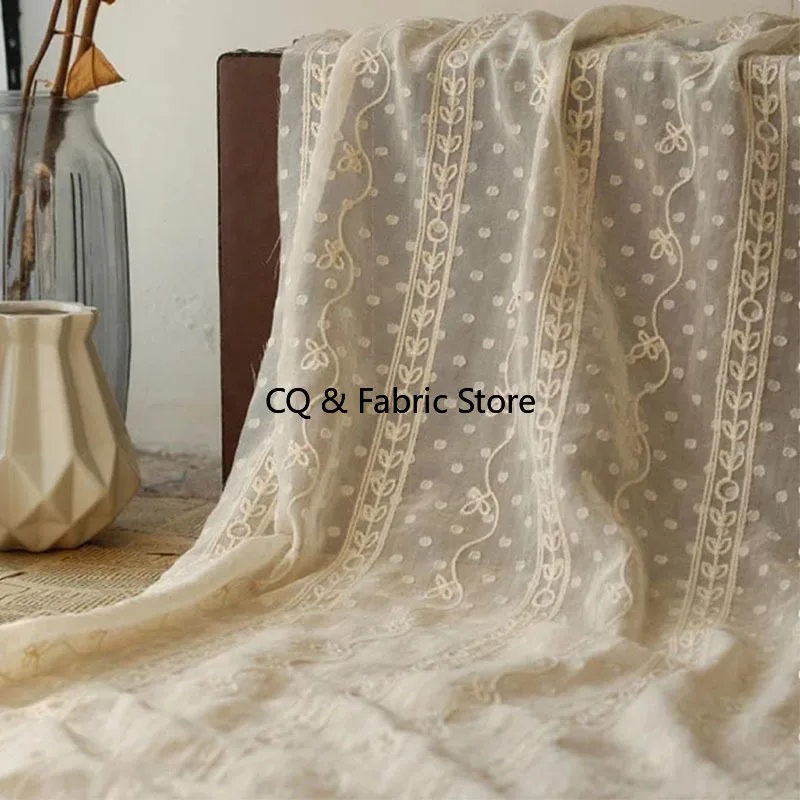 

Новая бежевая полосатая шифоновая вышитая ткань, женская классическая рубашка, модная ткань на метр