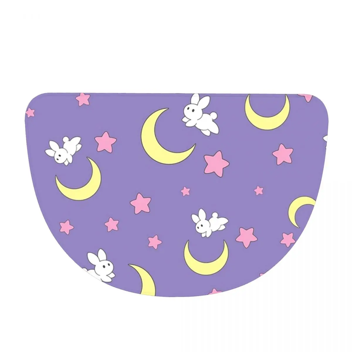 Rabbit Of The Moon Soft Flannel Half Round Doormat Non Slip Bathroom Mat Absorbent Floor Carpet for Living Room