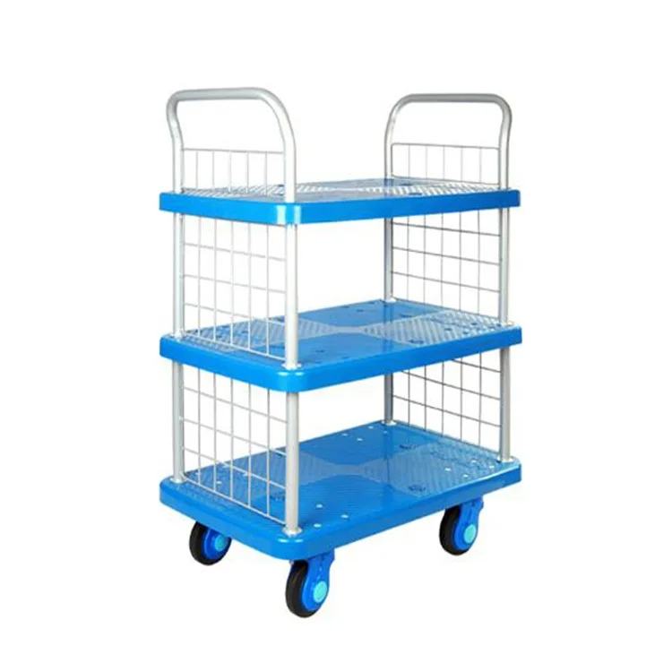 Plastic Library Trolley for Library, 4 Wheels, Blue Platform, Durability Application, New Design, PLA250N-T3-SC