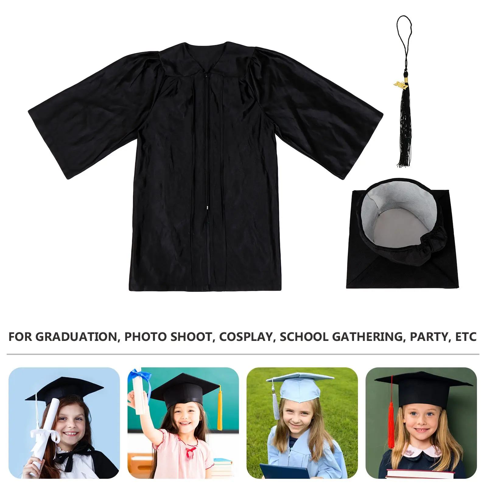 Preschool Graduation Gown Kids Black Hat Set Doctor Clothing Bright Color Combination Photo Shoot Party School Gathering