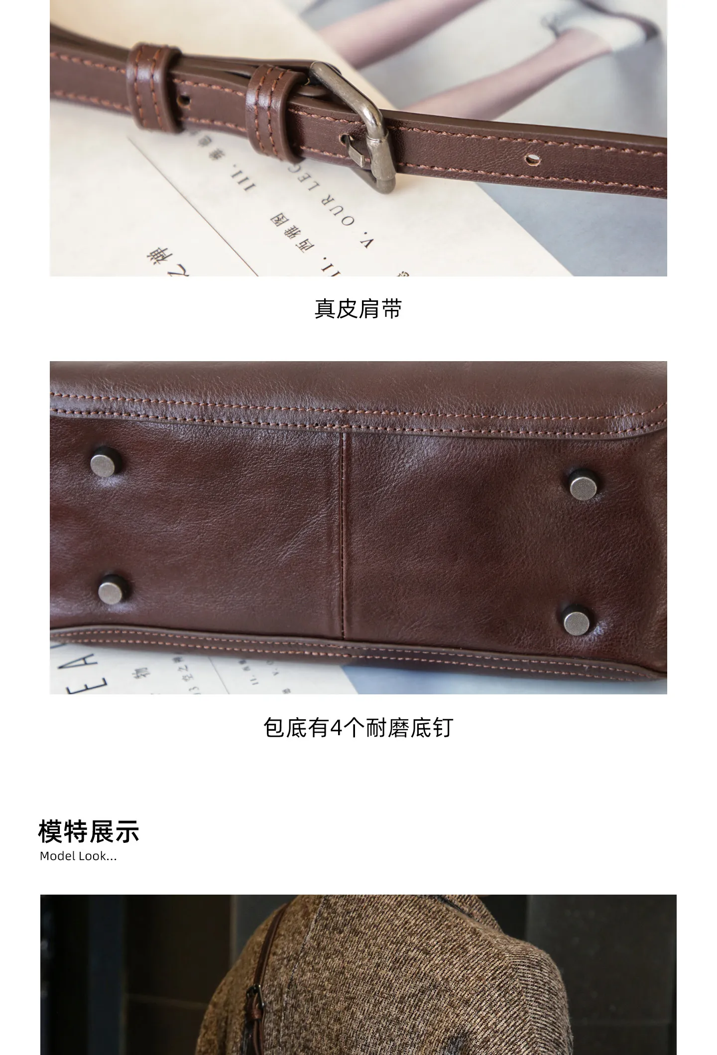 PNDME Vintage handgefertigte, pflanzlich gegerbte Rindsleder-Damenhandtasche, modische Designer-Luxus-Umhängetasche aus echtem Leder. – Detail 5