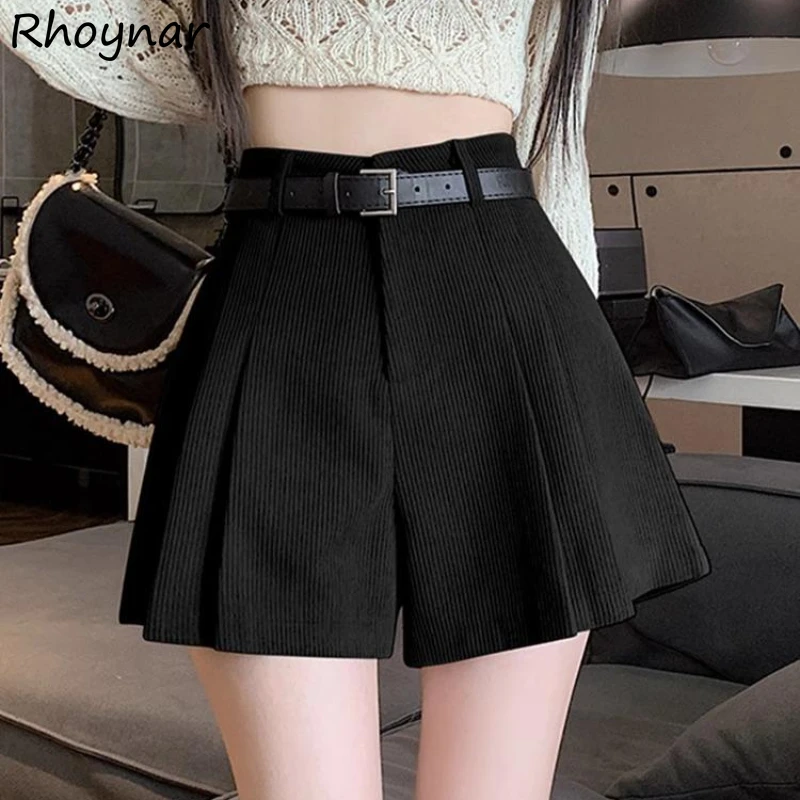 

Corduroy Shorts Women Pleated Solid Autumn Winter High Waist Casual Trousers All-match Temperament Minimalist Female Seductive