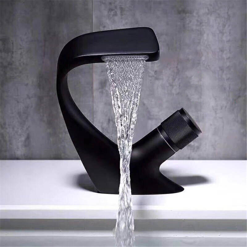 Bakicth Black Faucet Bathroom Sink Faucet Hot Cold Water Mixer Crane Deck Mounted Single Hole Bath Tap Chrome Finished