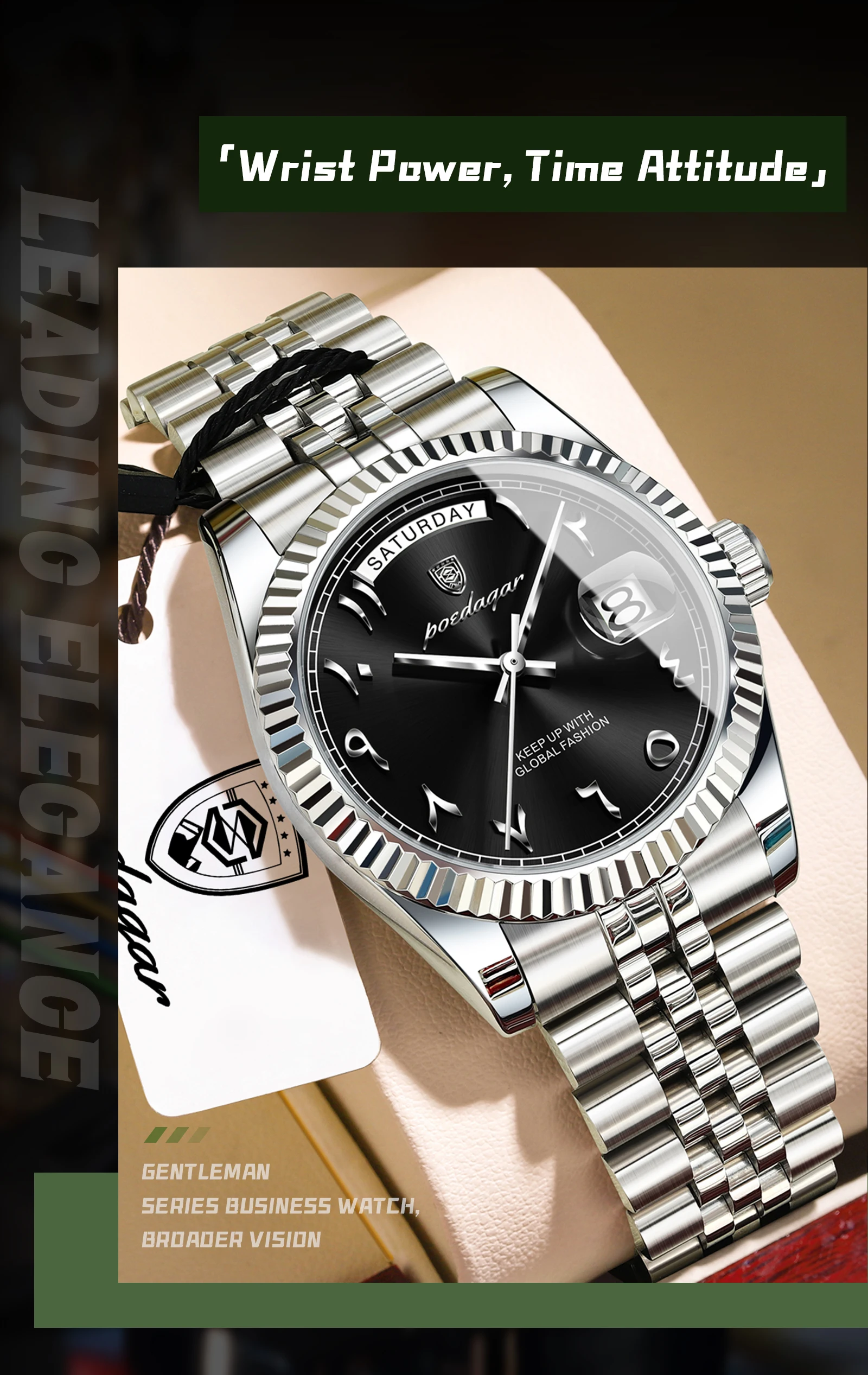 POEDAGAR Modische Casual Herrenuhr Wasserdicht Edelstahl Herren Armbanduhr Datum Wochentag Quarz Business Herrenuhren Reloj Hombre – Detail 13