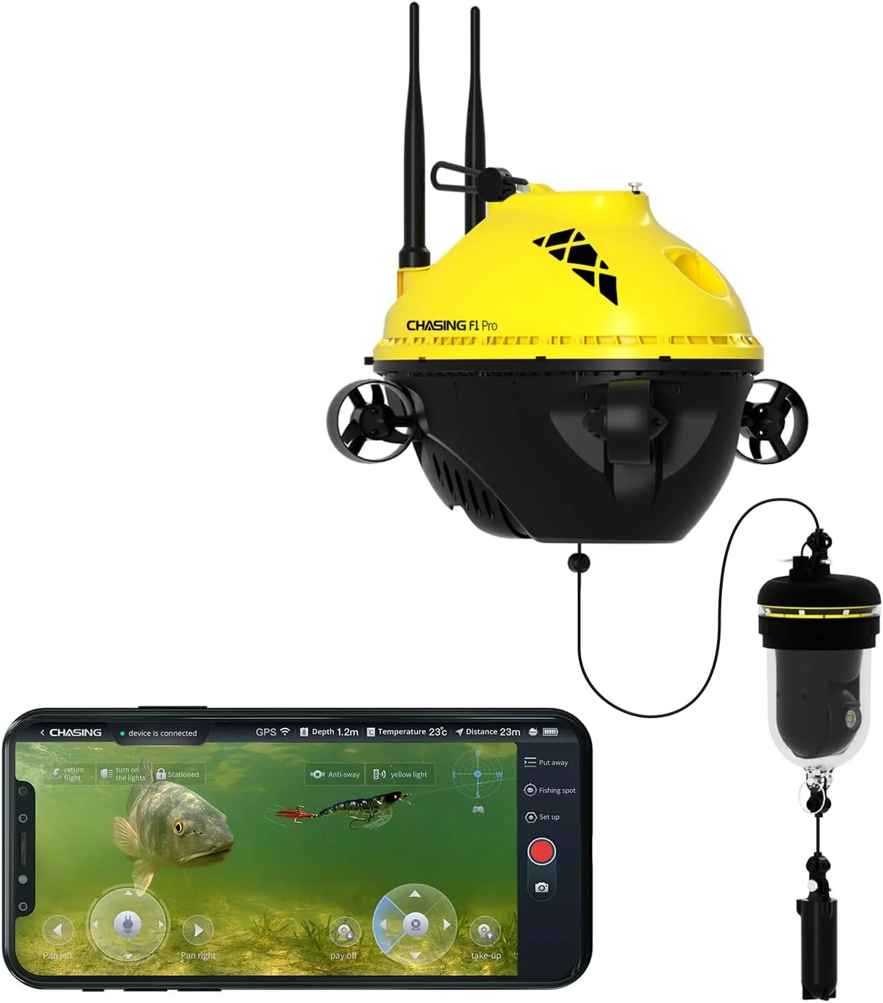 

Camolech F1 PRO Underwater Fishing Cam | Full HD Rotating Lens | Wireless Cam Elevation Ctrl | Ice Fishing Gear | Underwater Cam