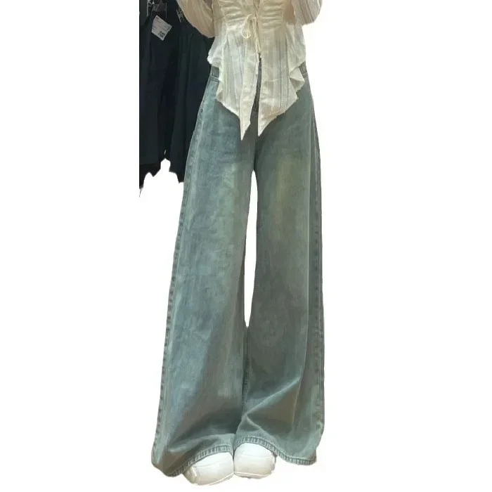 Hohe Taille Hosen für Frauen Feste Beiläufige Baggy Jeans Frauen Gewaschen Vintage Breite bein Jeans Jugendliche Weibliche Hosen Streetwear y2k
