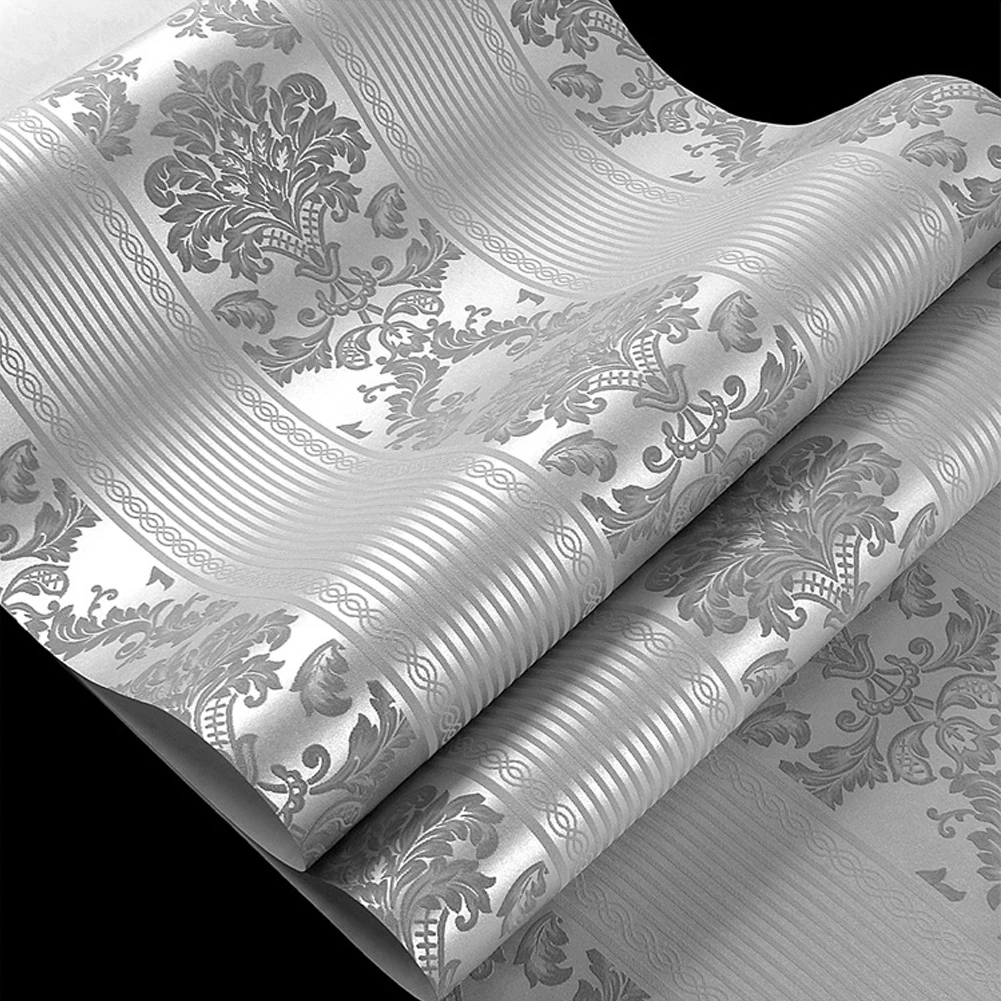 European Style Damask Embossed Wallpaper Roll Home Decor Living Room Bedroom Wall Coverings Silver Floral Luxury Wall Paper
