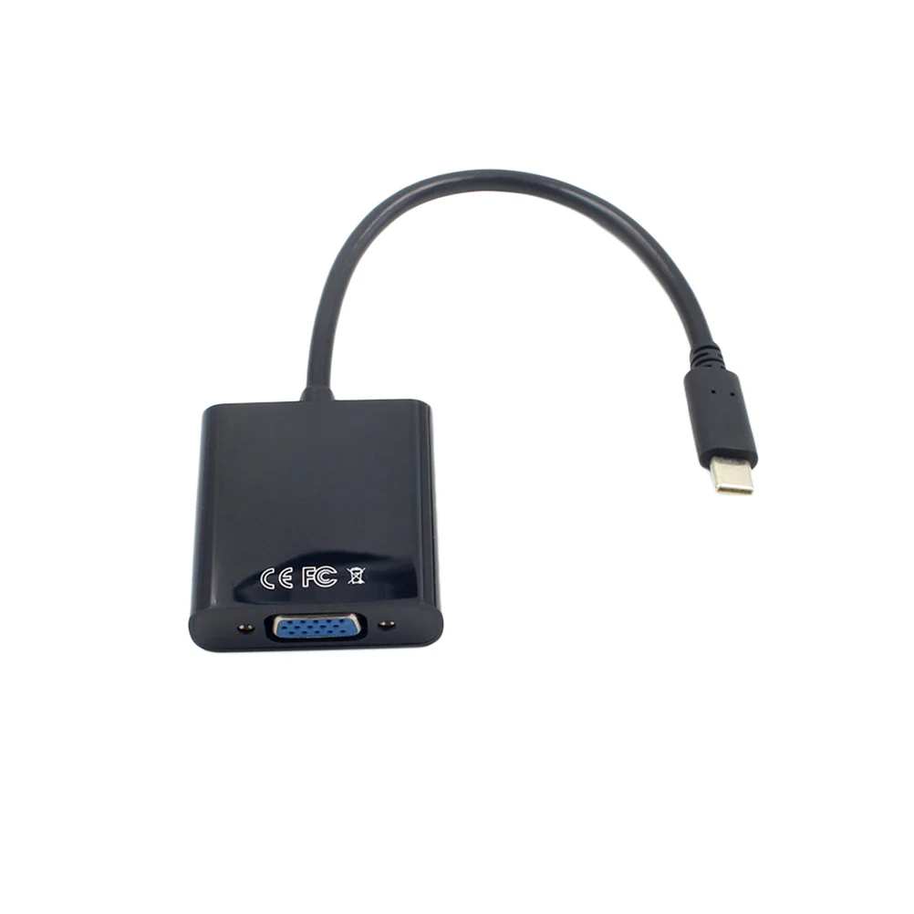 Kabel Adaptor USB 3.1 Tipe-C ke VGA Hitam 1080p untuk Laptop HDTV Proyektor Kabel Konverter USB C ke VGA