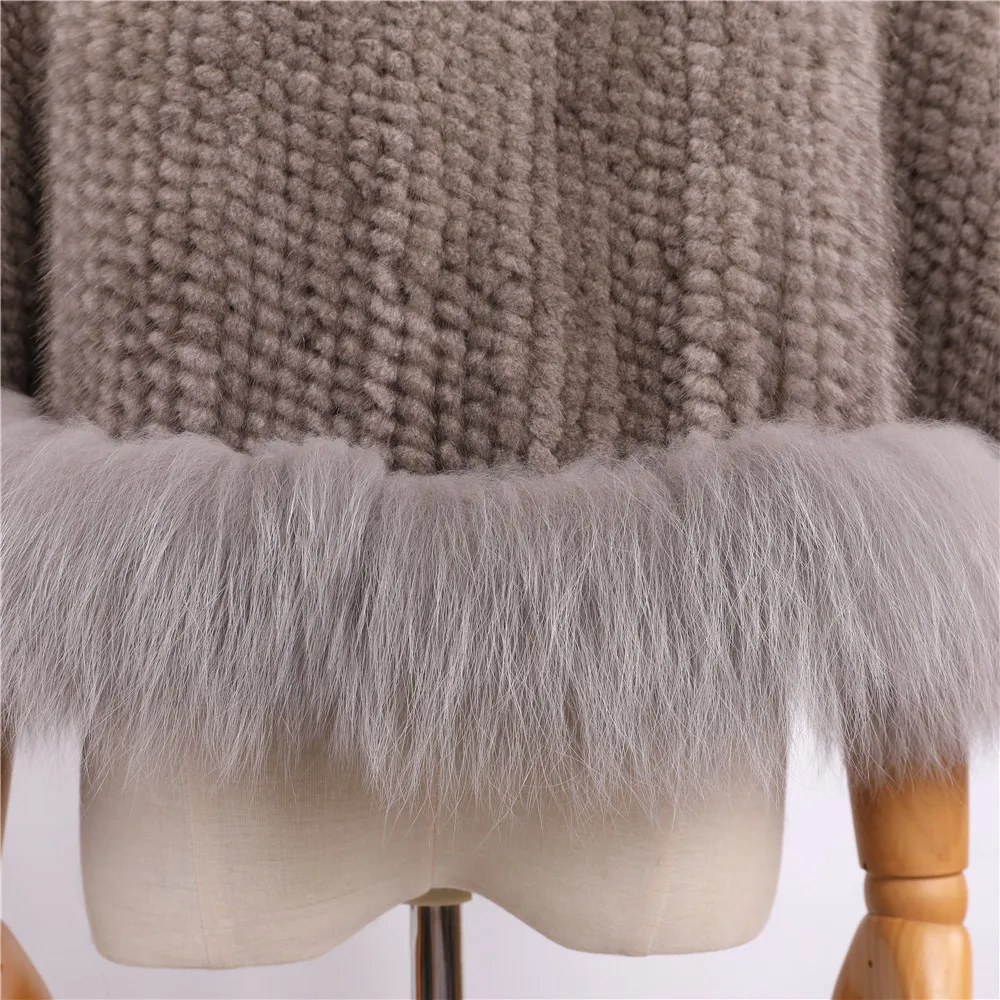 Luxury New Genuine Mink Fur Knitted Shawl Wrap Cape with Fox fur Triming women Lady mink fur coat Jacket Stole Amice