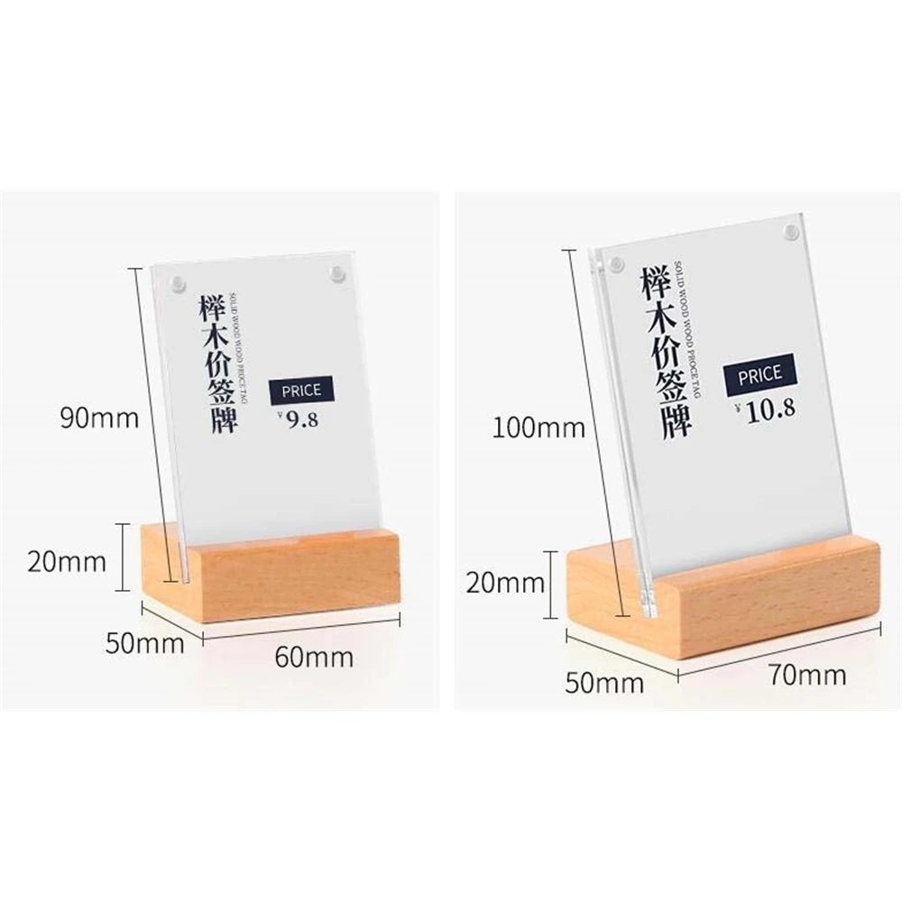 Exhibition Display Fixture Desk Sign Holder Name Card Cover Merchandise Price Tag Display Stand Shelf Talker Wood Acrylic Frame