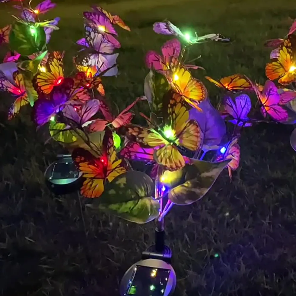 

1pc Solar Simulation Flower Butterfly Lawn Light Ground Plug Lamp Lawn Light Garden Decoration Outdoor Christmas Wedding Decor