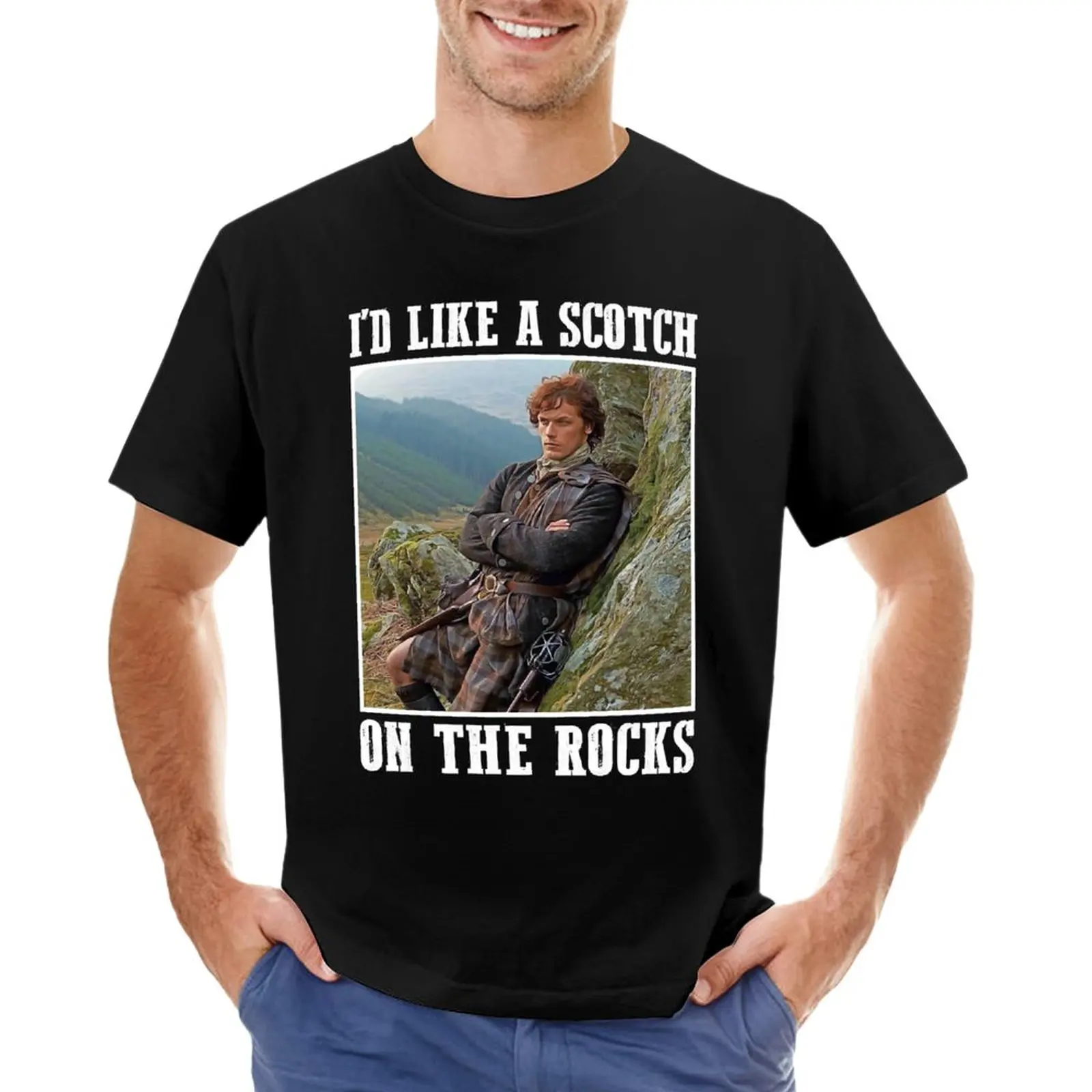 

I'd Like a Scotch on the Rocks Outlander T-Shirt Short sleeve tee oversized plus size tops mens big and tall t shirts