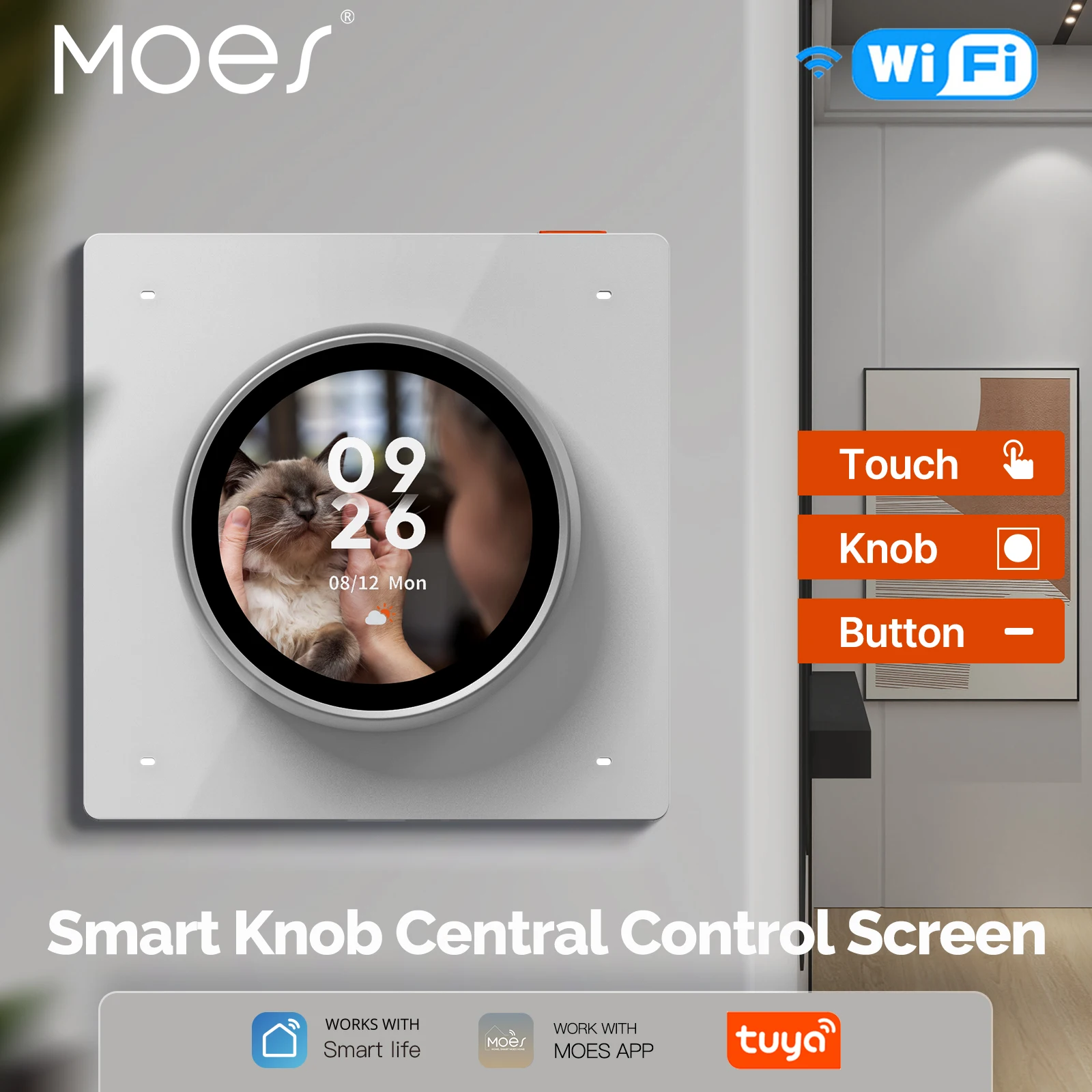 Moes Tuya WiFi Smart Knob Central Control Screen Touch Rotate 3 Relays 4 Buttons Programmable Scene Switch​ RTOS New System