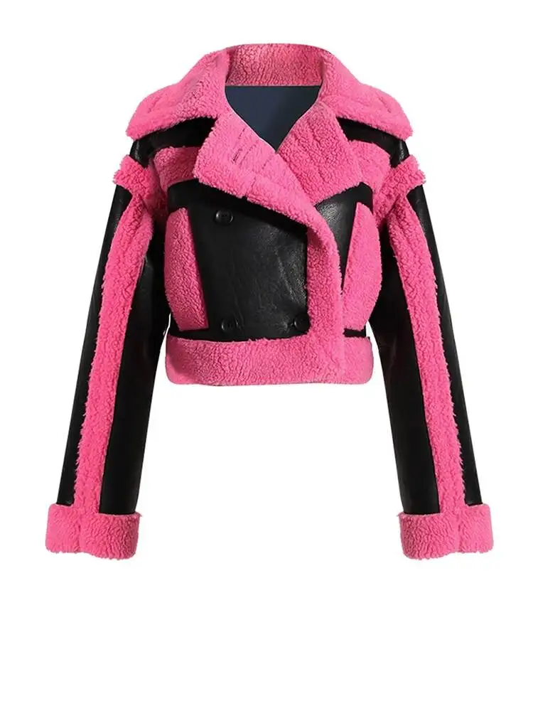 

Rose Loose Fit Red Thick Warm Lambswool Jacket New Lapel Long Sleeve Women Coat Fashion Spring Autumn 2026 SEH9