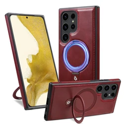 Leather for Magsafe Case For Samsung Galaxy S 25 S25 S24 Ultra S23 S22 Plus A55 A15 Luxury Protection Magnetic Holder Back Cover
