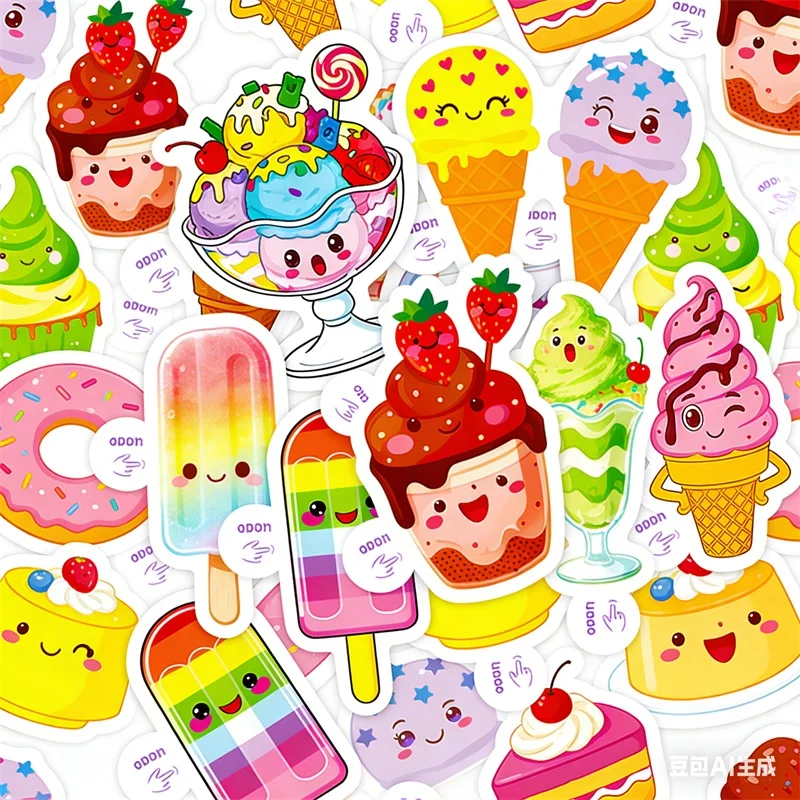 10/30PCS Cartoon Ice Cream Sticky PVC Sticker DIY Laptop Luggage Skateboard Colored Decoration Scrapbooking for Kids
