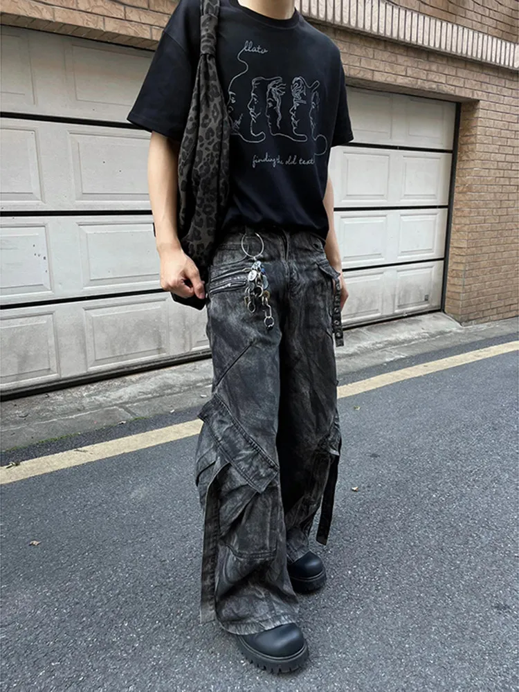 

Ретро-джинсы в американском уличном стиле с широкими штанинами для мужчин и женщин, Cleanfit, выцветшие, из плотной ткани, рабочие, парные, модные, с большими карманами