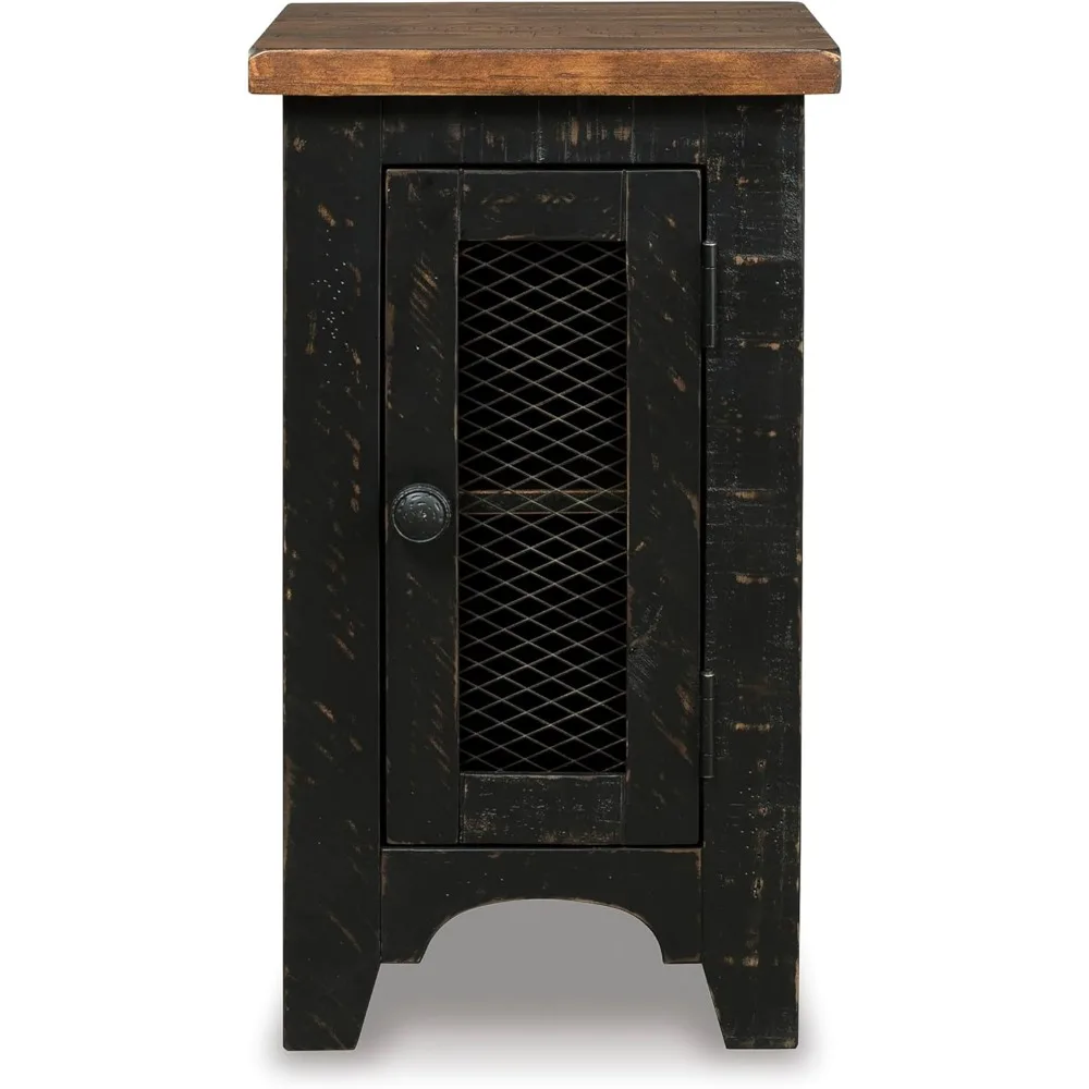 Rustic Chair Side End Table with Double Cabinet Doors and 1 Storage Shelf, Brown