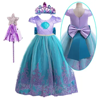 Vestido de concha de sirena de cumpleaños para niñas de Disney, vestido de baile de Navidad para niños, disfraz de Ariel, batas de sirena de princesa Cosplay de Halloween 2024