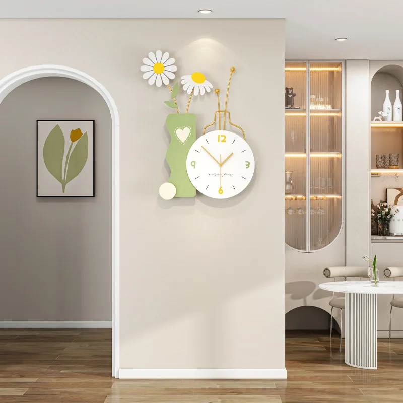 

Creative flower decoration wall clock living room modern minimalist art clock