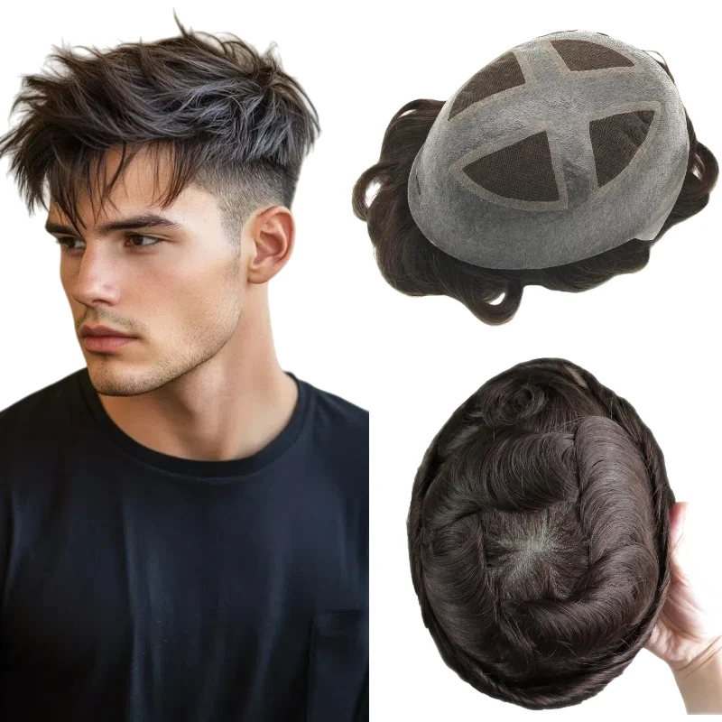 

Breathable Lace+PU Skin Men's Toupee Cross Over PU | Human Hair Hairpiece For Active Lifestyle Wig