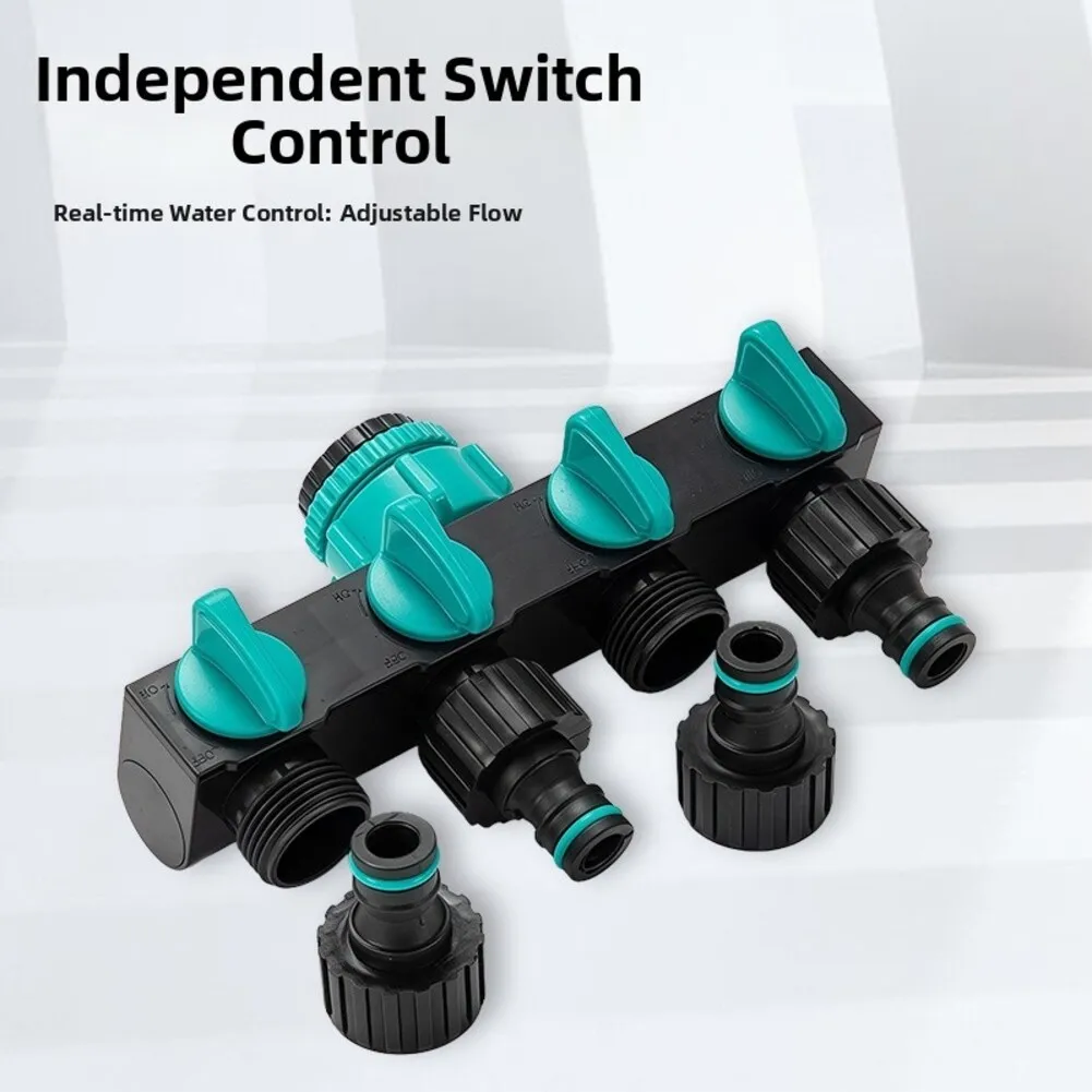 Outdoor Tap Manifold 4 Way Water Splitter Individual Flow Control Robust Abs Construction Independent Outlets For 1 Inch Hose