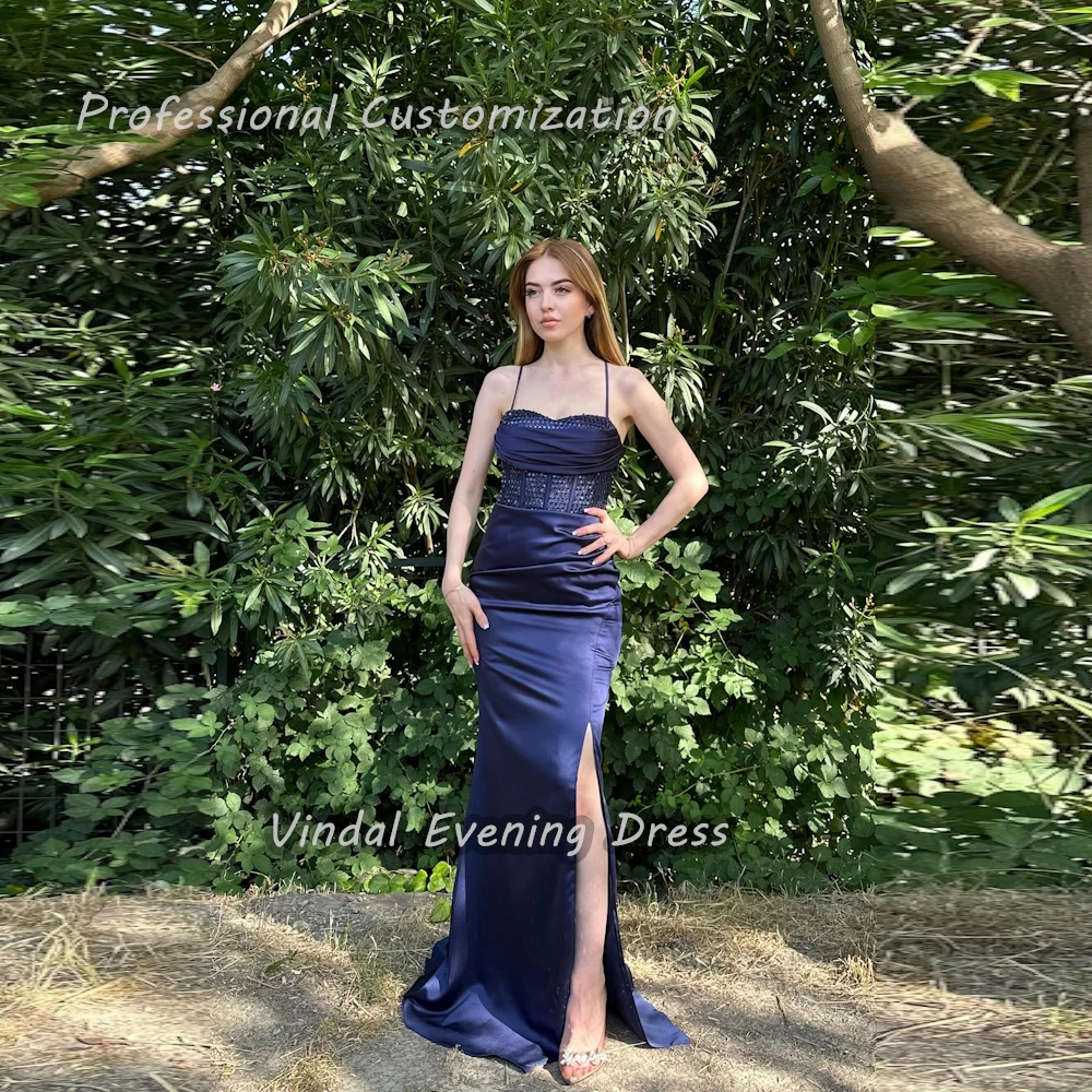 Vindal Floor length Strapless Straight Beaded luxurious Ruffle Satin Breast Padding Elegant Sleeveless  السعود For Woman 2024