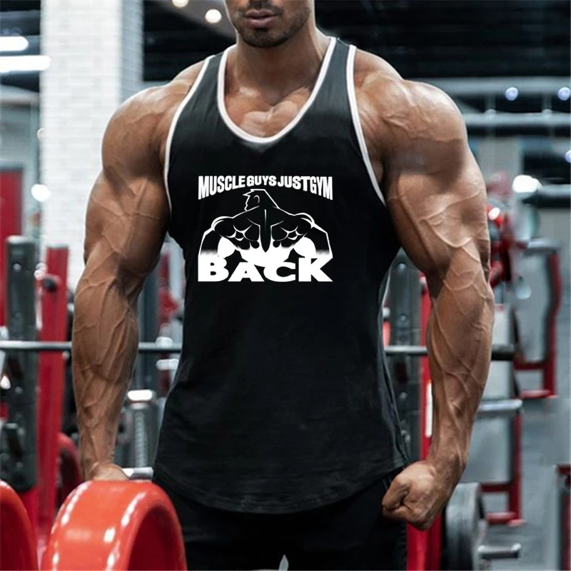 Summer Men Cotton Tank Top Sleeveless Bodybuilding Vest Gym Workout Fitness Training Muscle Shirt Sports Singlet Casual Clothing