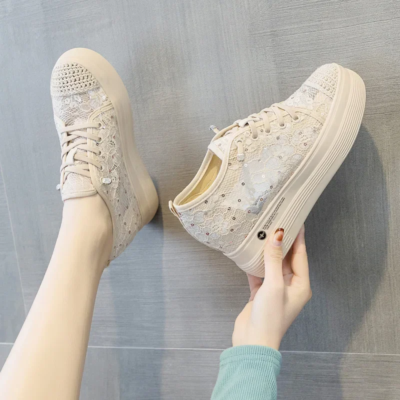 Brand Women Platform Casual Sneakers Rhinestones Thick-soled White Silver Shoes for Women Shining Crystal Sneakers Trend Shoes39