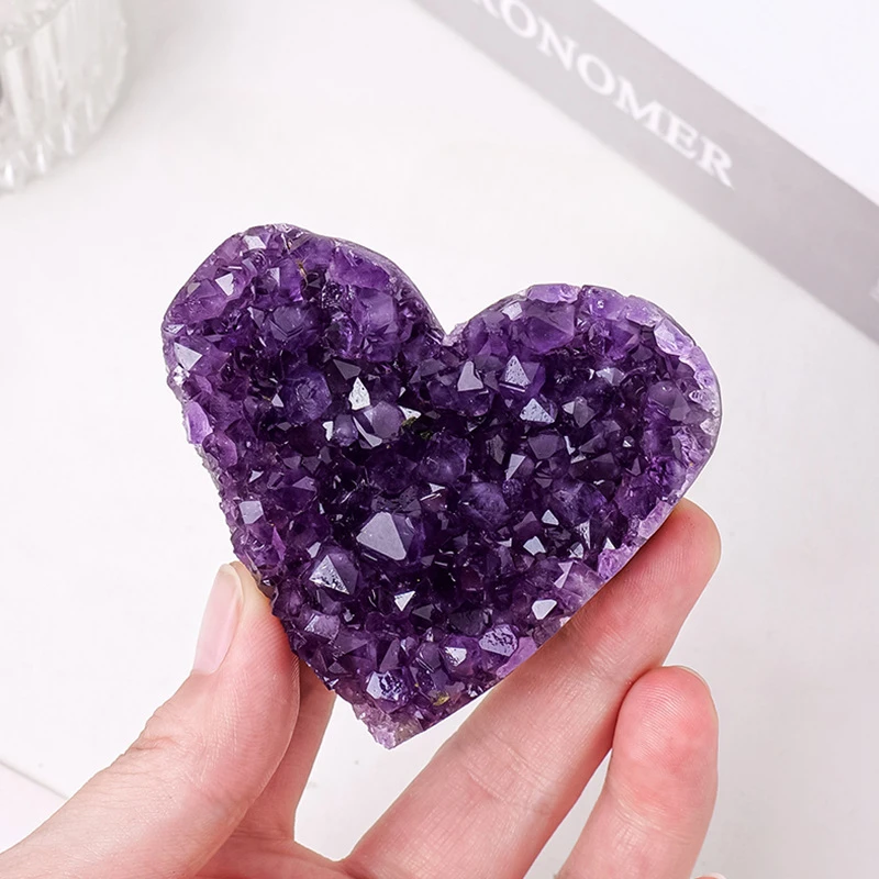 Amethyst Heart Crystal Geode Cluster Raw Purple Crystal Home Ornament Healing Energy For Meditation &