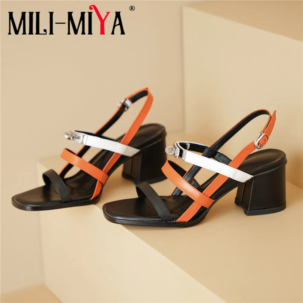 MILI-MIYA New Arrival Brand Style Women Cow Leather Sandals Concise Design Thick Heels Buckle Strap Big Size 34-40 Summer Shoes