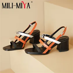 MILI-MIYA New Arrival Brand Style Women Cow Leather Sandals Concise Design Thick Heels Buckle Strap Big Size 34-40 Summer Shoes