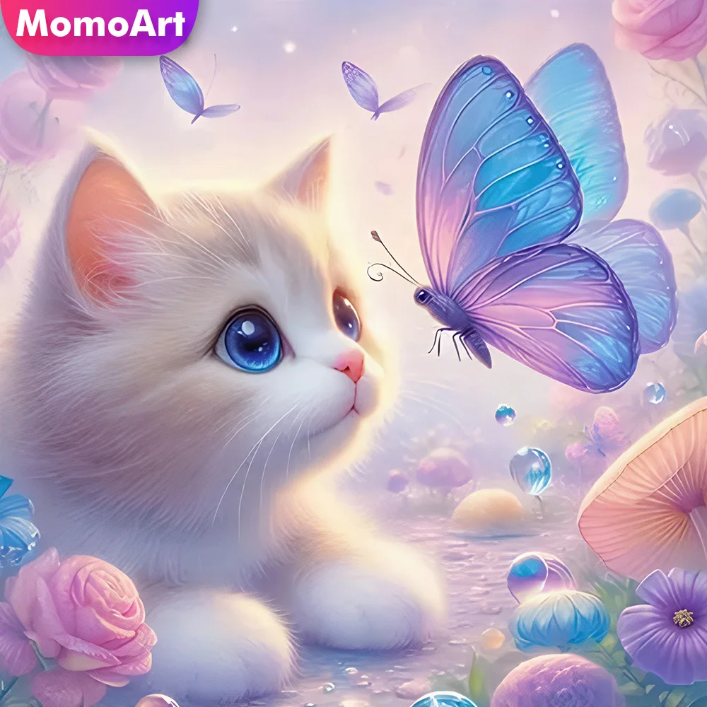 Momoart Diamant Mosaik Katze Tier Bild von Strass Diamant Malerei Schmetterling DIY Neue Ankunft Stickerei Urlaub Geschenke