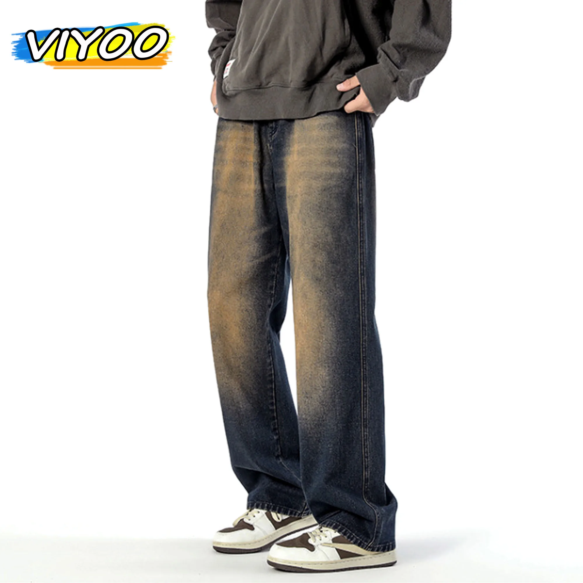 Men's Oversized Y2K Vintage Distressed Vintage Baggy Jeans Denim Wide Leg Pants Trousers Streetwear For Men Hip Hop Sweatpants