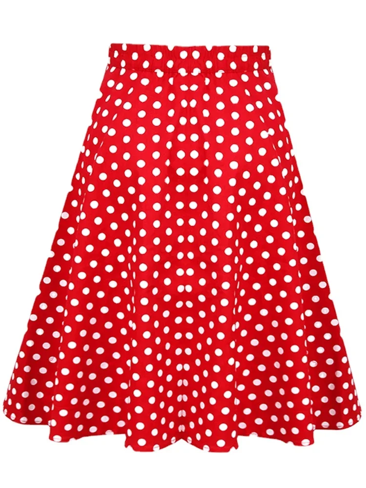 

Vintage Red A Line 1950s Style Summer Women's Skirts 2024 New Fashion Polka Dot Print High Waist Tea Flare Runway Retro Skirts